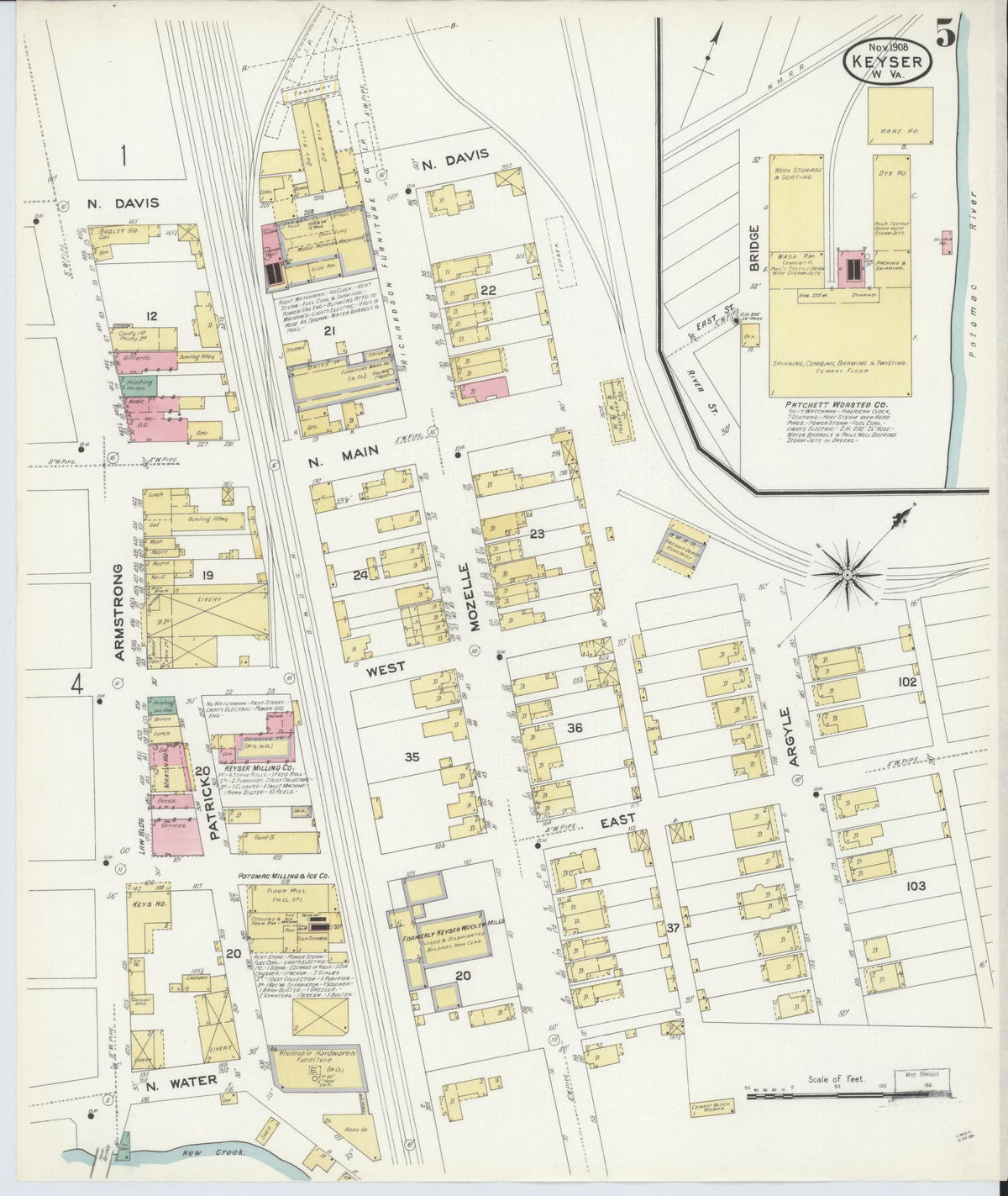 Sanborn Fire Insurance Map from Keyser, Mineral County, West Virginia (1908), Sheet #0005 - Complete Map Set gallery image, historic Sanborn map, vintage wall art, West Virginia West Virginia
