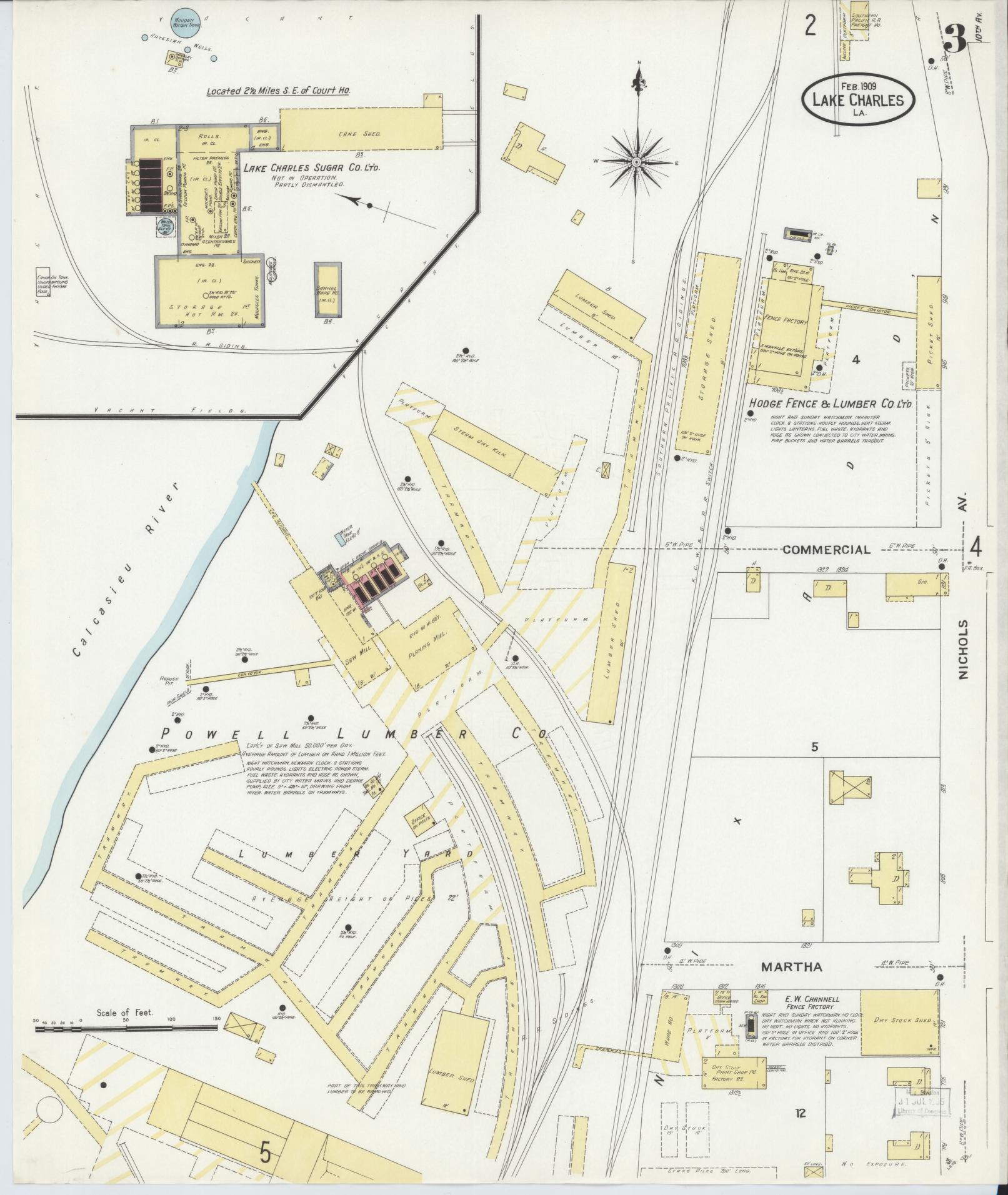Sanborn Fire Insurance Map from Lake Charles, Calcasieu Parish, Louisiana (1909), Sheet #0003 - Historic Sanborn Fire Insurance Map Print, vintage old map wall art, antique decor, genealogy gift, Louisiana Louisiana map