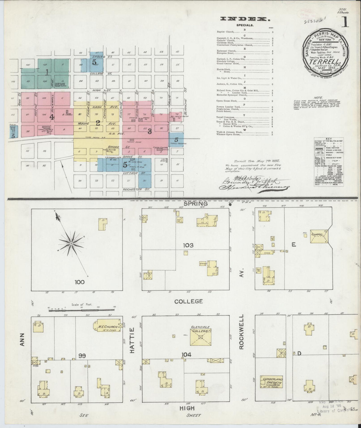 Sanborn Fire Insurance Map from Terrell, Kaufman County, Texas (1892), Sheet #0001 - Historic Sanborn Fire Insurance Map Print, vintage old map wall art, antique decor, genealogy gift, Texas Texas map