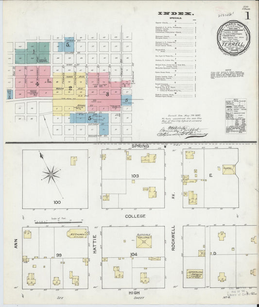 Sanborn Fire Insurance Map from Terrell, Kaufman County, Texas (1892), Sheet #0001 - Historic Sanborn Fire Insurance Map Print, vintage old map wall art, antique decor, genealogy gift, Texas Texas map