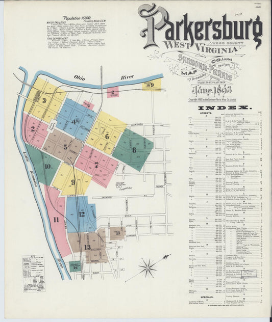 Sanborn Fire Insurance Map from Parkersburg, Wood County, West Virginia (1893), Sheet #0001 - Complete Map Set gallery image, historic Sanborn map, vintage wall art, West Virginia West Virginia