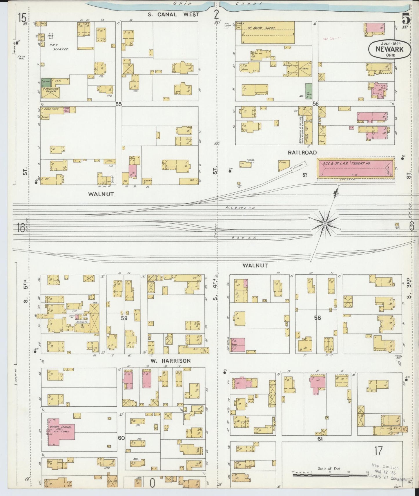 Sanborn Fire Insurance Map from Newark, Licking County, Ohio (1899), Sheet #0005 - Complete Map Set gallery image, historic Sanborn map, vintage wall art, Ohio Ohio