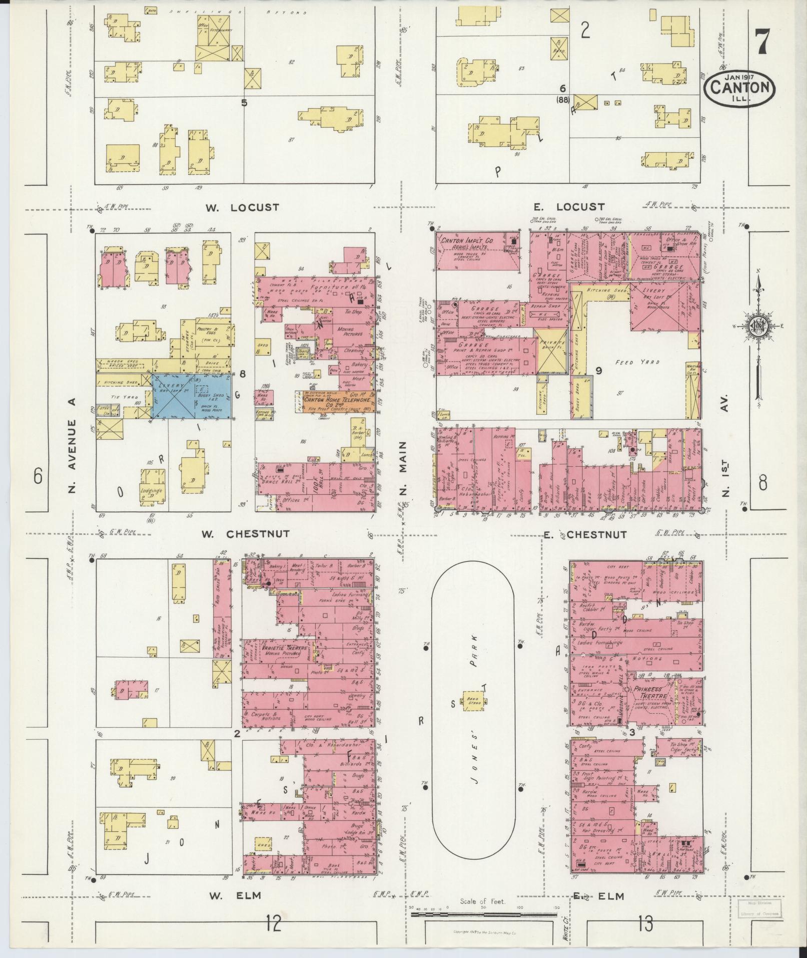Sanborn Fire Insurance Map from Canton, Fulton County, Illinois (1917), Sheet #0007 - Complete Map Set gallery image, historic Sanborn map, vintage wall art, Illinois Illinois