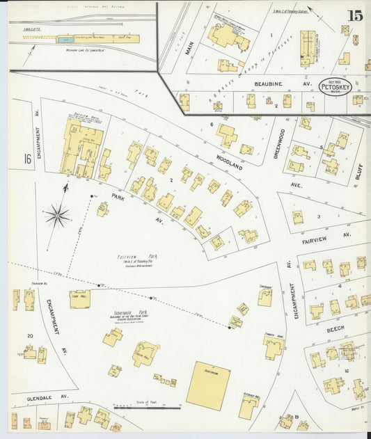 Sanborn Fire Insurance Map from Petoskey, Emmet County, Michigan (1901), Sheet #0015 - Historic Sanborn Fire Insurance Map Print, vintage old map wall art, antique decor, genealogy gift, Michigan Michigan map