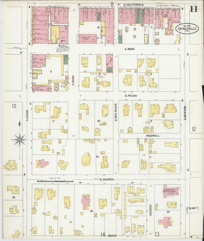 Sanborn Fire Insurance Map from Gainesville, Cooke County, Texas (1902), Sheet #0011 - Historic Sanborn Fire Insurance Map Print, vintage old map wall art, antique decor, genealogy gift, Texas Texas map