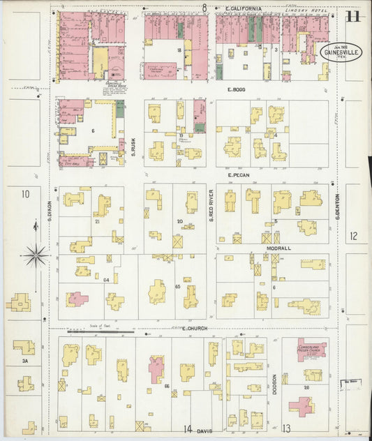 Sanborn Fire Insurance Map from Gainesville, Cooke County, Texas (1902), Sheet #0011 - Historic Sanborn Fire Insurance Map Print, vintage old map wall art, antique decor, genealogy gift, Texas Texas map