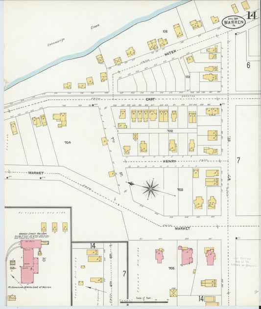 Sanborn Fire Insurance Map from Warren, Warren County, Pennsylvania (1904), Sheet #0014 - Historic Sanborn Fire Insurance Map Print, vintage old map wall art, antique decor, genealogy gift, Pennsylvania Pennsylvania map