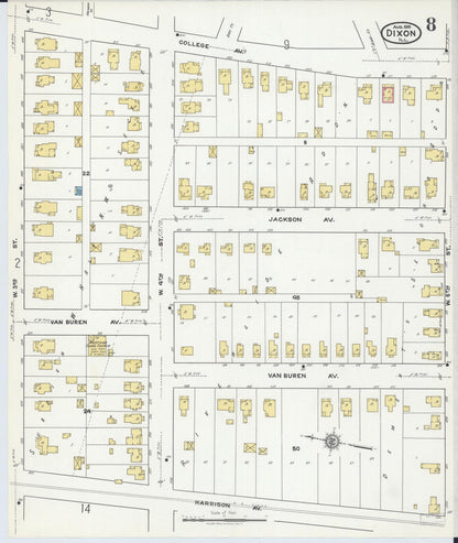 Sanborn Fire Insurance Map from Dixon, Lee County, Illinois (1918), Sheet #0008 - Complete Map Set gallery image, historic Sanborn map, vintage wall art, Illinois Illinois