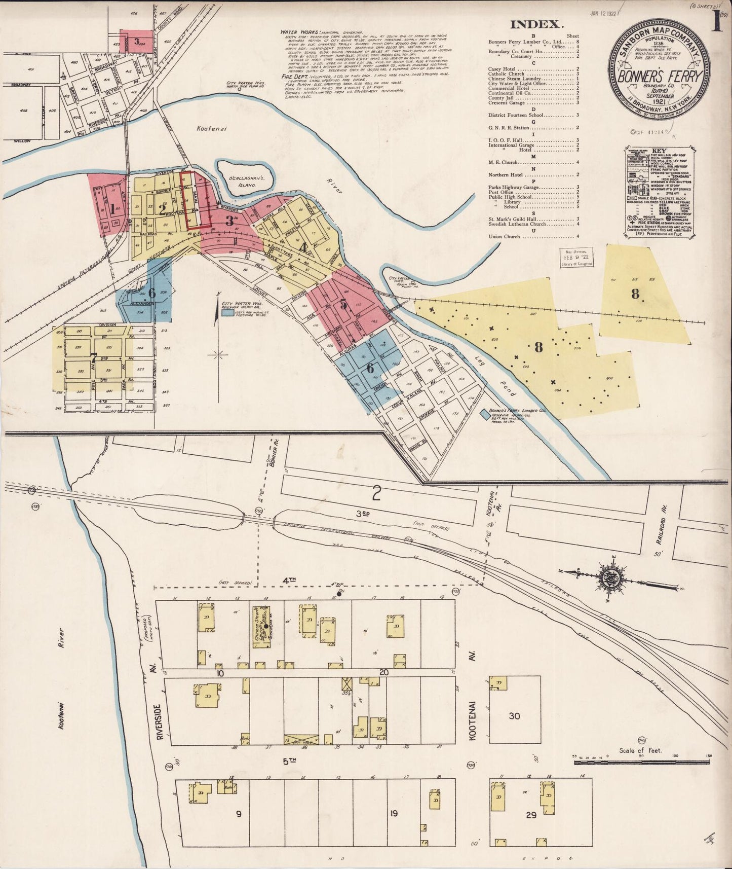 Sanborn Fire Insurance Map from Bonners Ferry, Boundary County, Idaho (1921), Sheet #0001 - Complete Map Set gallery image, historic Sanborn map, vintage wall art, Idaho Idaho