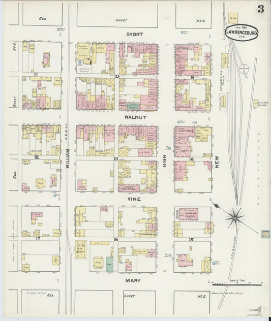 Sanborn Fire Insurance Map from Lawrenceburg, Dearborn County, Indiana (1891), Sheet #0003 - Historic Sanborn Fire Insurance Map Print, vintage old map wall art, antique decor, genealogy gift, Indiana Indiana map