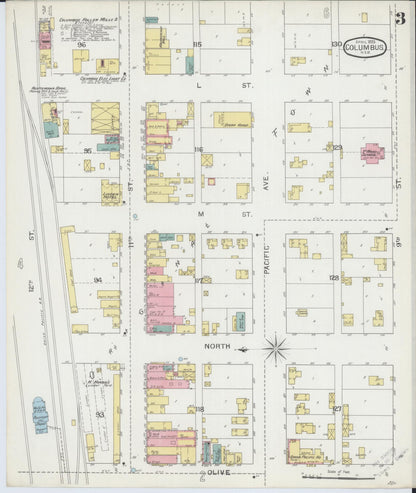 Sanborn Fire Insurance Map from Columbus, Platte County, Nebraska (1893), Sheet #0003 - Complete Map Set gallery image, historic Sanborn map, vintage wall art, Nebraska Nebraska