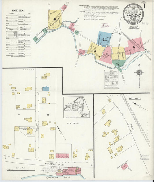 Sanborn Fire Insurance Map from Philmont, Columbia County, New York (1912), Sheet #0001 - Historic Sanborn Fire Insurance Map Print, vintage old map wall art, antique decor, genealogy gift, New York New York map