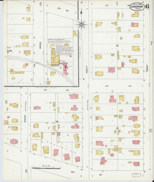Sanborn Fire Insurance Map from Longmont, Boulder County, Colorado (1906), Sheet #0006 - Historic Sanborn Fire Insurance Map Print, vintage old map wall art, antique decor, genealogy gift, Colorado Colorado map