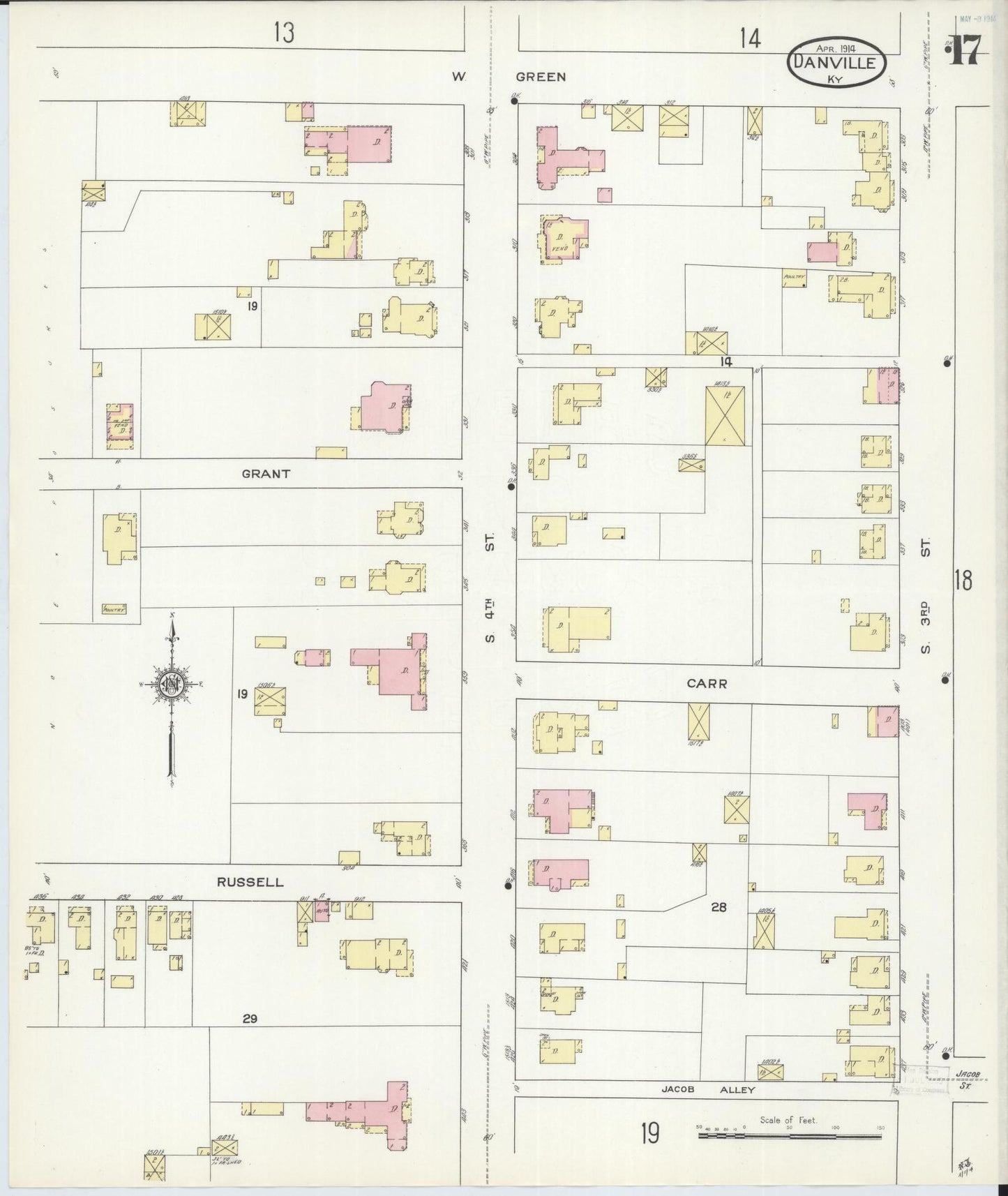 Sanborn Fire Insurance Map from Danville, Boyle County, Kentucky (1914), Sheet #0017 - Complete Map Set gallery image, historic Sanborn map, vintage wall art, Kentucky Kentucky