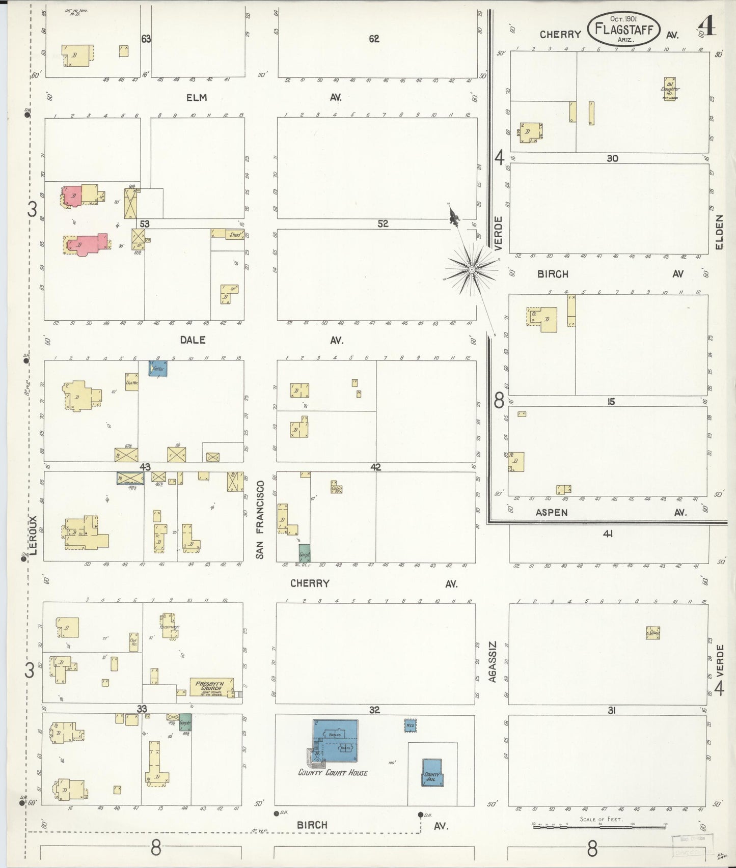 Sanborn Fire Insurance Map from Flagstaff, Coconino County, Arizona (1901), Sheet #0004 - Complete Map Set gallery image, historic Sanborn map, vintage wall art, Arizona Arizona