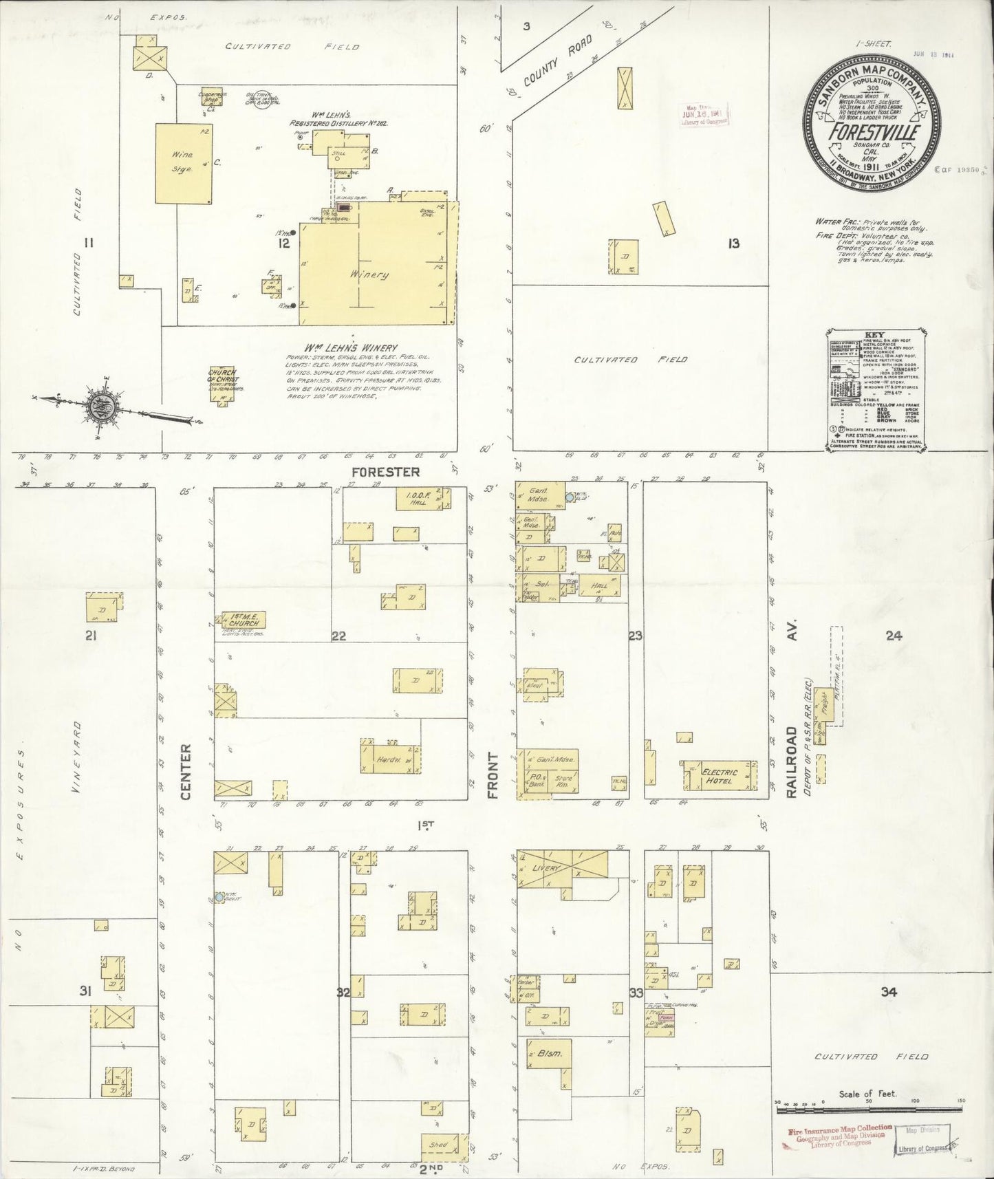 Sanborn Fire Insurance Map from Forestville, Sonoma County, California (1911), Sheet #0001 - Historic Sanborn Fire Insurance Map Print, vintage old map wall art, antique decor, genealogy gift, California California map