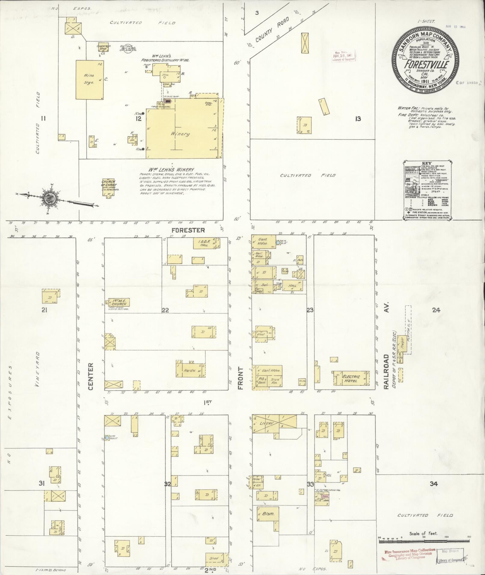 Sanborn Fire Insurance Map from Forestville, Sonoma County, California (1911), Sheet #0001 - Historic Sanborn Fire Insurance Map Print, vintage old map wall art, antique decor, genealogy gift, California California map