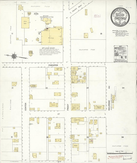 Sanborn Fire Insurance Map from Forestville, Sonoma County, California (1911), Sheet #0001 - Historic Sanborn Fire Insurance Map Print, vintage old map wall art, antique decor, genealogy gift, California California map