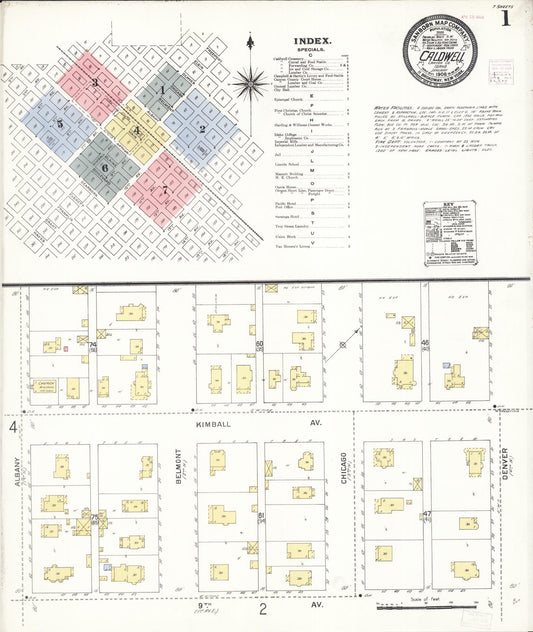 Sanborn Fire Insurance Map from Caldwell, Canyon County, Idaho (1908), Sheet #0001 - Complete Map Set gallery image, historic Sanborn map, vintage wall art, Idaho Idaho