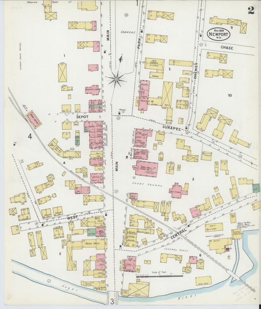 Sanborn Fire Insurance Map from Newport, Sullivan County, New Hampshire (1899), Sheet #0002 - Historic Sanborn Fire Insurance Map Print, vintage old map wall art, antique decor, genealogy gift, New Hampshire New Hampshire map