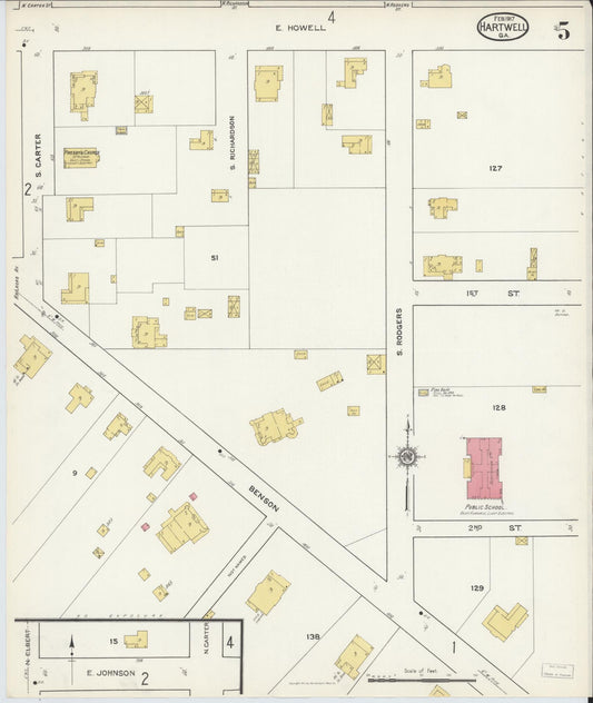 Sanborn Fire Insurance Map from Hartwell, Hart County, Georgia (1917), Sheet #0005 - Historic Sanborn Fire Insurance Map Print, vintage old map wall art, antique decor, genealogy gift, Georgia Georgia map