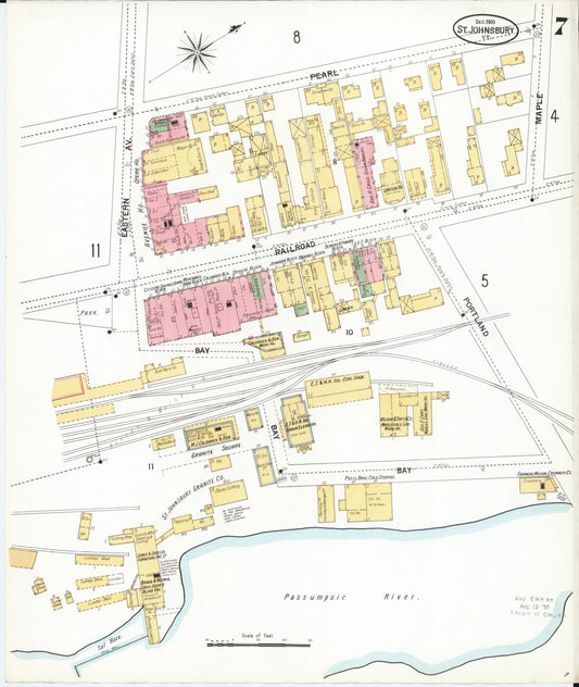 Sanborn Fire Insurance Map from Saint Johnsbury, Caledonia County, Vermont (1900), Sheet #0007 - Historic Sanborn Fire Insurance Map Print, vintage old map wall art, antique decor, genealogy gift, Vermont Vermont map