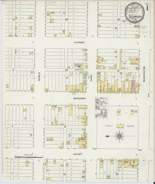 Sanborn Fire Insurance Map from Tecumseh, Pottawatomie County, Oklahoma (1896), Sheet #0001 - Historic Sanborn Fire Insurance Map Print, vintage old map wall art, antique decor, genealogy gift, Oklahoma Oklahoma map