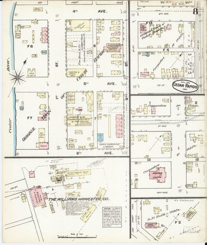 Sanborn Fire Insurance Map from Cedar Rapids, Linn County, Iowa (1884), Sheet #0008 - Historic Sanborn Fire Insurance Map Print