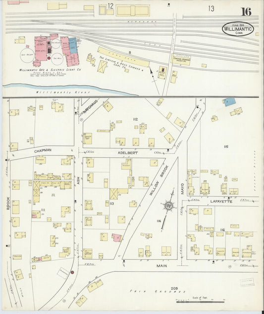 Sanborn Fire Insurance Map from Willimantic, Windham County, Connecticut (1914), Sheet #0016 - Historic Sanborn Fire Insurance Map Print, vintage old map wall art, antique decor, genealogy gift, Connecticut Connecticut map