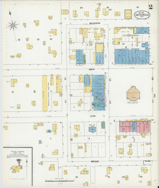 Sanborn Fire Insurance Map from Gatesville, Coryell County, Texas (1902), Sheet #0002 - Historic Sanborn Fire Insurance Map Print, vintage old map wall art, antique decor, genealogy gift, Texas Texas map