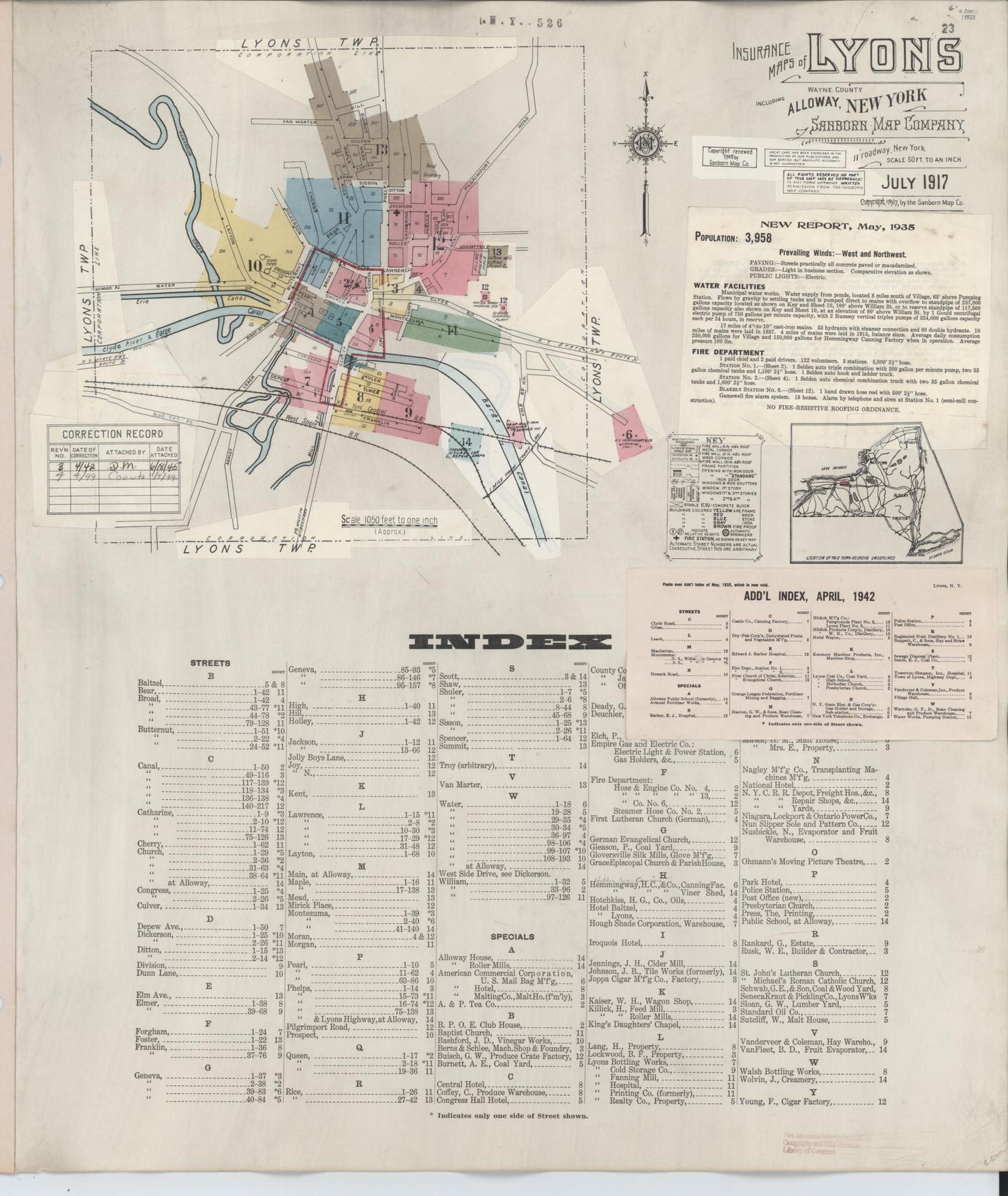 Sanborn Fire Insurance Map from Lyons, Wayne County, New York (1949), Sheet #0001 - Complete Map Set gallery image, historic Sanborn map, vintage wall art, New York New York