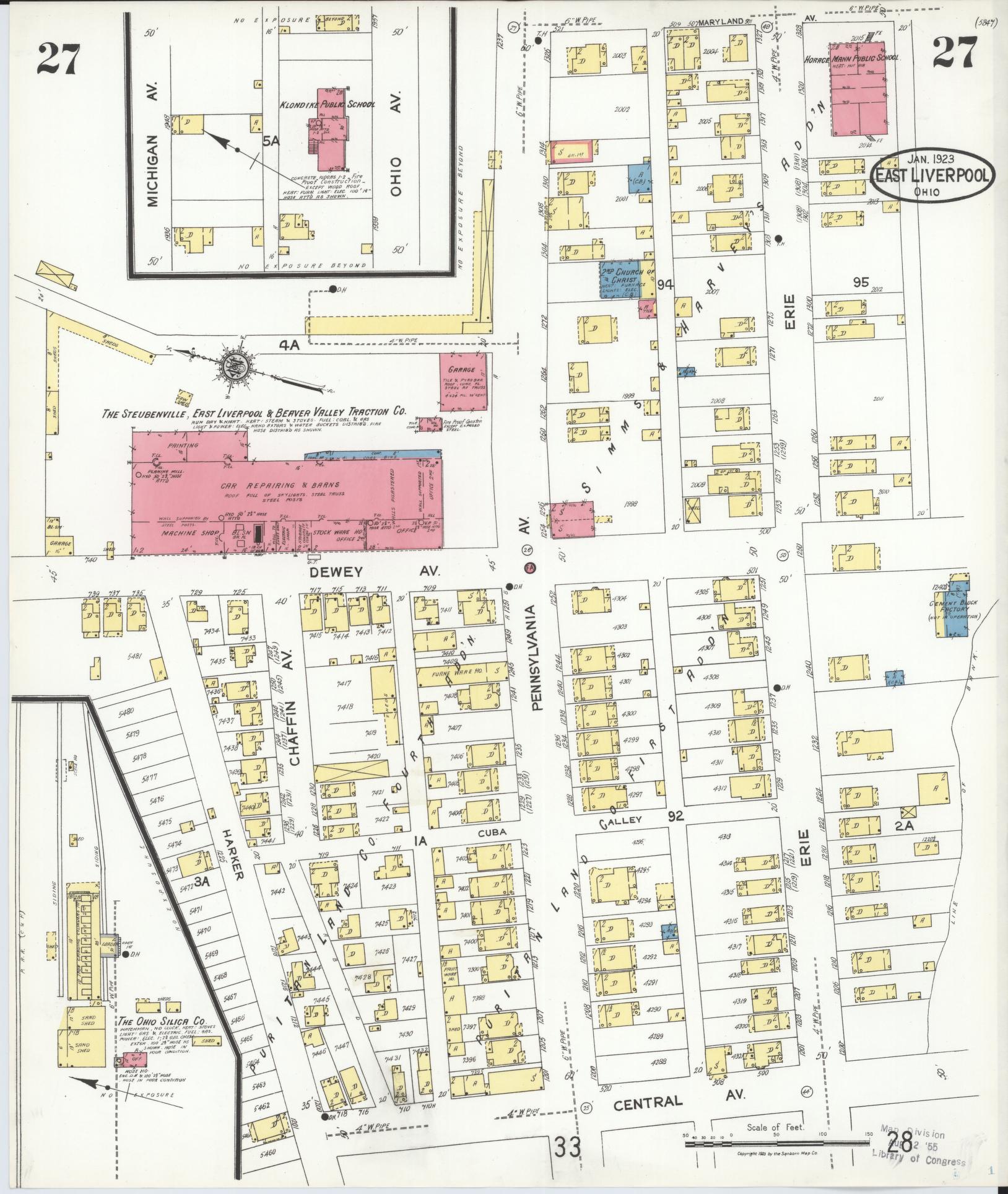 Sanborn Fire Insurance Map from East Liverpool, Columbiana County, Ohio (1923), Sheet #0027 - Historic Sanborn Fire Insurance Map Print, vintage old map wall art, antique decor, genealogy gift, Ohio Ohio map
