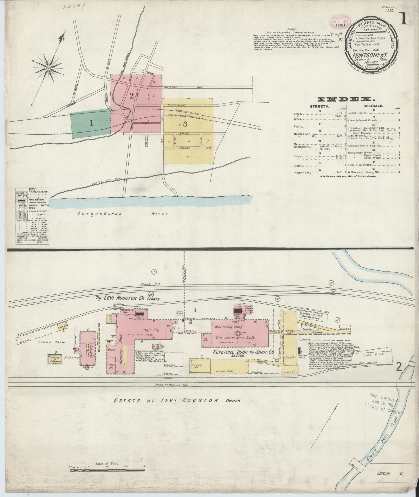 Sanborn Fire Insurance Map from Montgomery, Lycoming County, Pennsylvania (1897), Sheet #0001 - Complete Map Set gallery image, historic Sanborn map, vintage wall art, Pennsylvania Pennsylvania