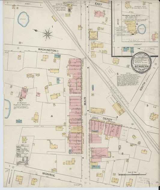 Sanborn Fire Insurance Map from Newbern, Dyer County, Tennessee (1893), Sheet #0001 - Historic Sanborn Fire Insurance Map Print, vintage old map wall art, antique decor, genealogy gift, Tennessee Tennessee map