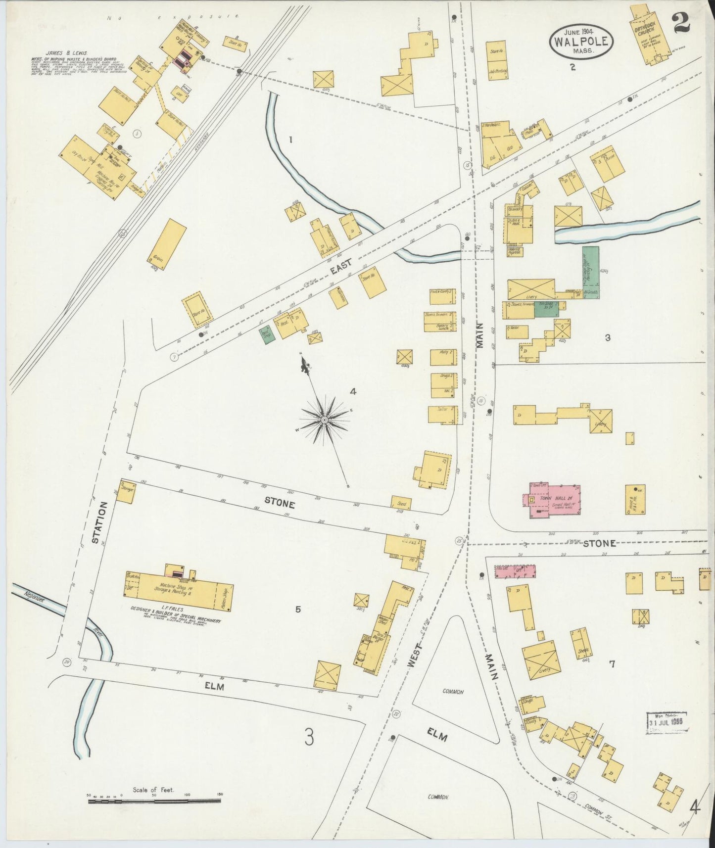 Sanborn Fire Insurance Map from Walpole, Norfolk County, Massachusetts (1904), Sheet #0002 - Complete Map Set gallery image, historic Sanborn map, vintage wall art, Massachusetts Massachusetts