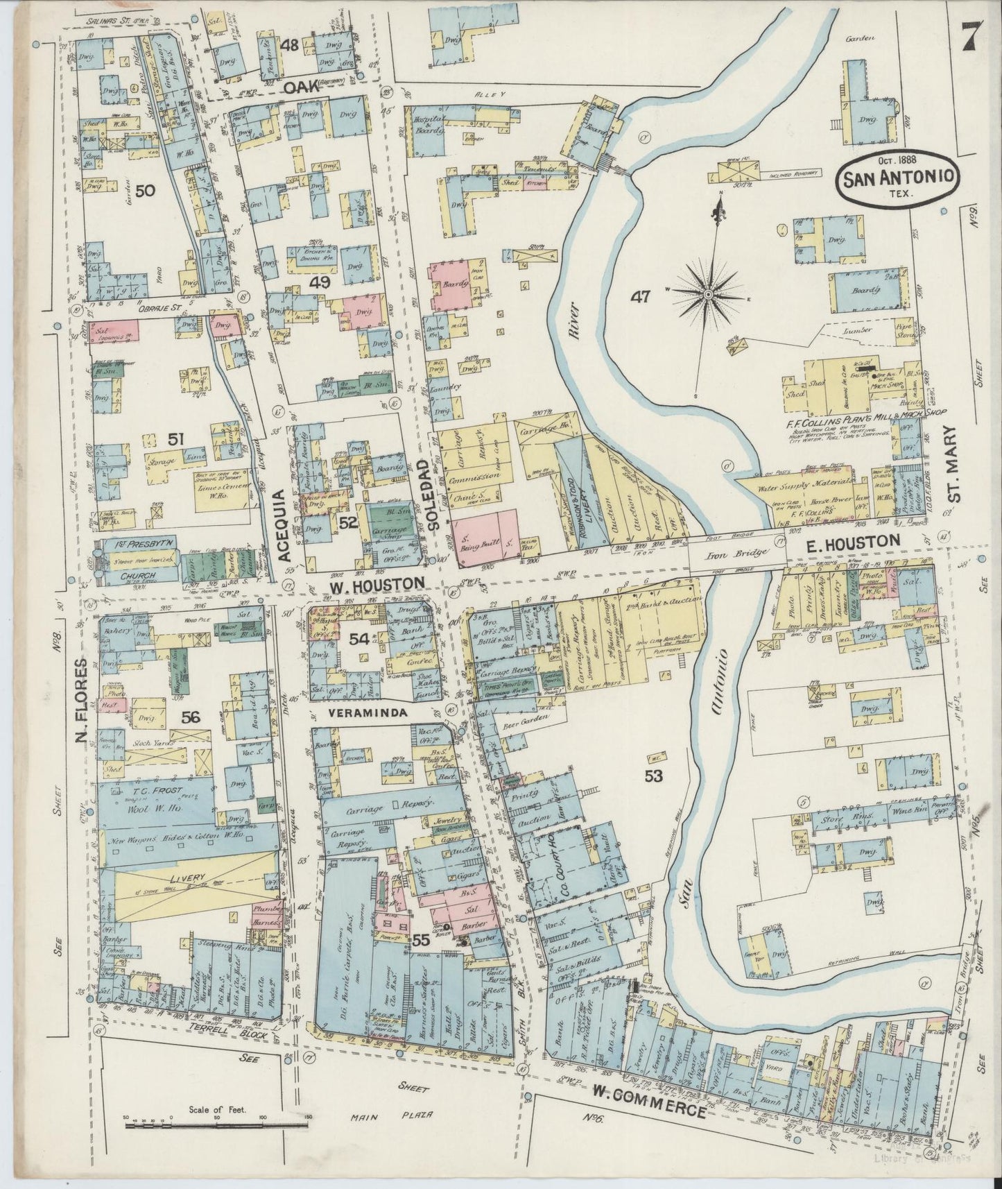 Sanborn Fire Insurance Map from San Antonio, Bexar County, Texas. (1888), Sheet 7 – Historic Sanborn Fire Insurance Map Print