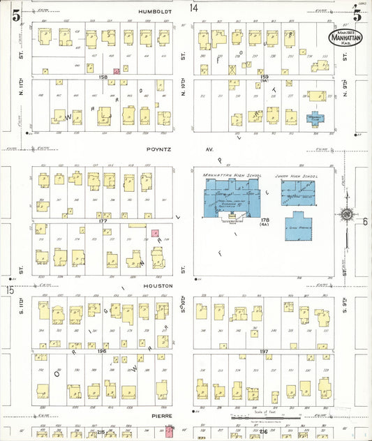 Sanborn Fire Insurance Map from Manhattan, Riley County, Kansas (1923), Sheet #0005 - Historic Sanborn Fire Insurance Map Print, vintage old map wall art, antique decor, genealogy gift, Kansas Kansas map