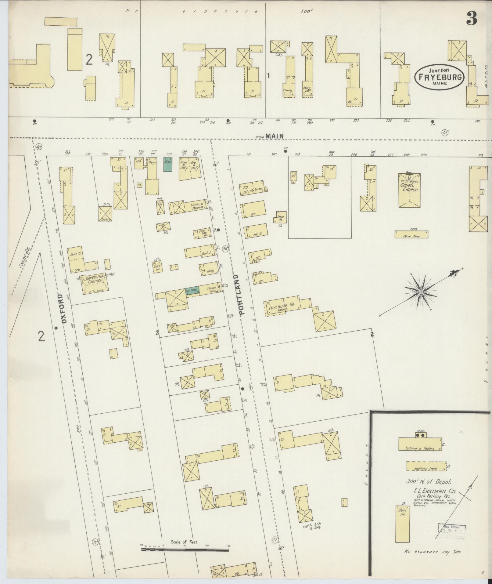 Sanborn Fire Insurance Map from Fryeburg, Oxford County, Maine (1897), Sheet #0003 - Historic Sanborn Fire Insurance Map Print, vintage old map wall art, antique decor, genealogy gift, Maine Maine map