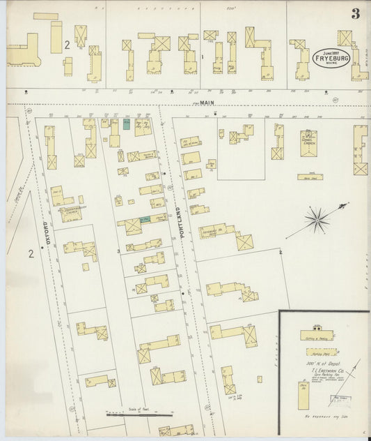 Sanborn Fire Insurance Map from Fryeburg, Oxford County, Maine (1897), Sheet #0003 - Historic Sanborn Fire Insurance Map Print, vintage old map wall art, antique decor, genealogy gift, Maine Maine map