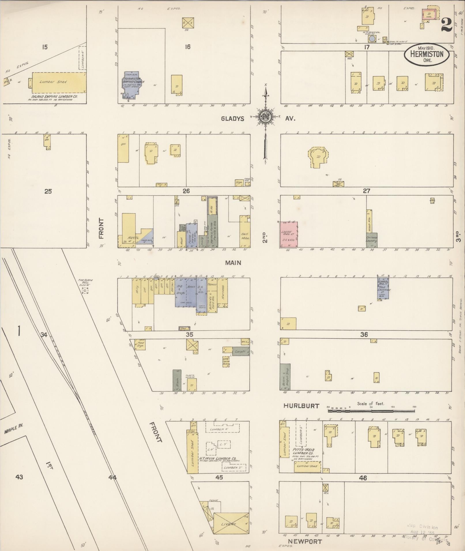 Sanborn Fire Insurance Map from Hermiston, Umatilla County, Oregon (1910), Sheet #0002 - Complete Map Set gallery image, historic Sanborn map, vintage wall art, Oregon Oregon