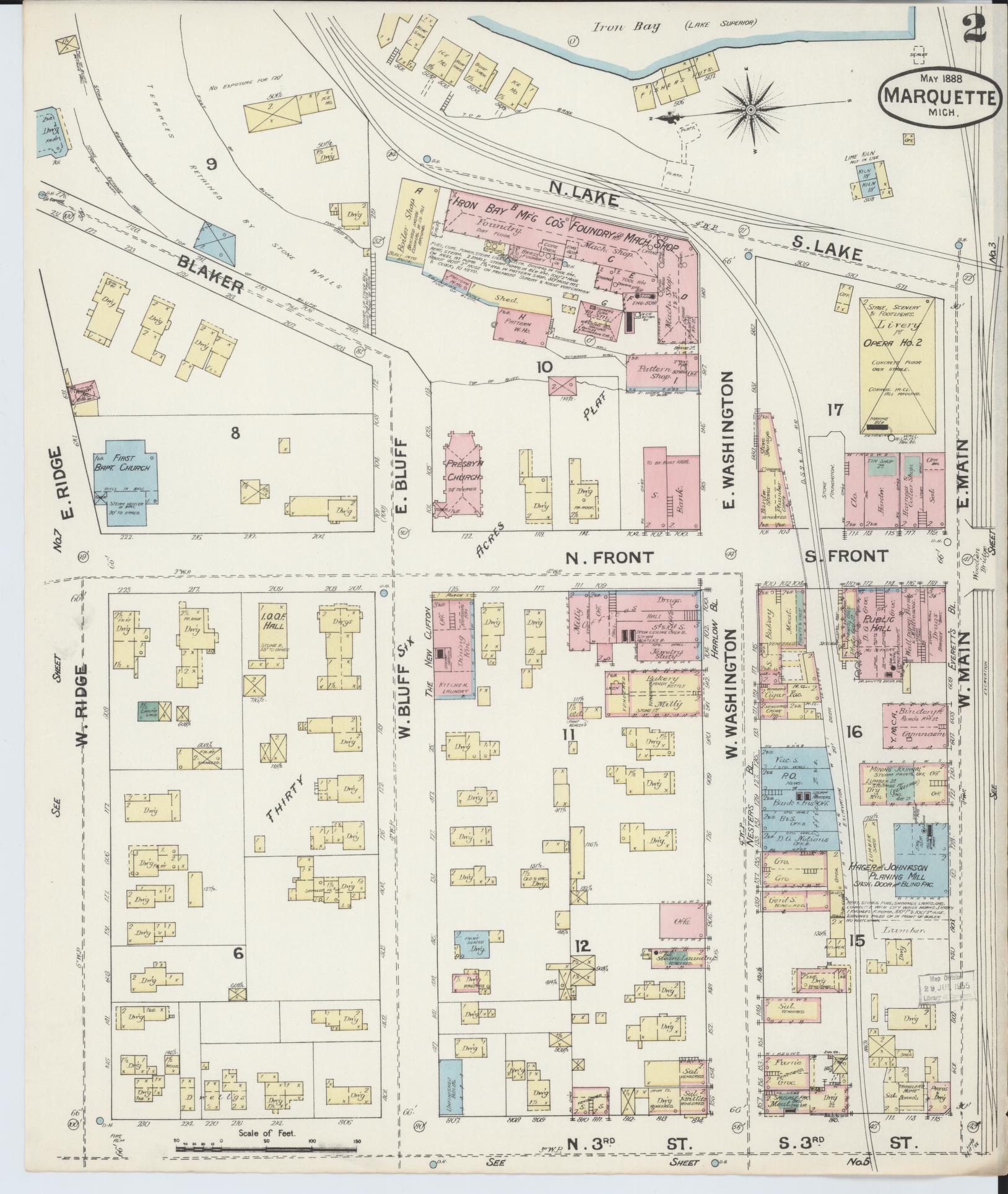 Sanborn Fire Insurance Map from Marquette, Marquette County, Michigan (1888), Sheet #0002 - Complete Map Set gallery image, historic Sanborn map, vintage wall art, Michigan Michigan