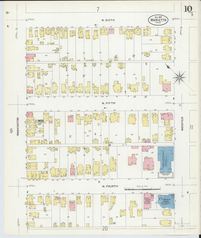 Sanborn Fire Insurance Map from Marietta, Washington County, Ohio (1907), Sheet #0010 - Historic Sanborn Fire Insurance Map Print, vintage old map wall art, antique decor, genealogy gift, Ohio Ohio map