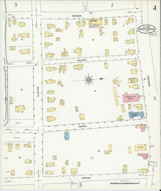Sanborn Fire Insurance Map from Fayetteville, Onondaga County, New York (1909), Sheet #0004 - Historic Sanborn Fire Insurance Map Print, vintage old map wall art, antique decor, genealogy gift, New York New York map