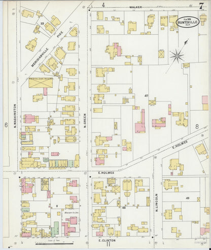 Sanborn Fire Insurance Map from Huntsville, Madison County, Alabama (1898), Sheet #0007 - Complete Map Set gallery image, historic Sanborn map, vintage wall art, Alabama Alabama