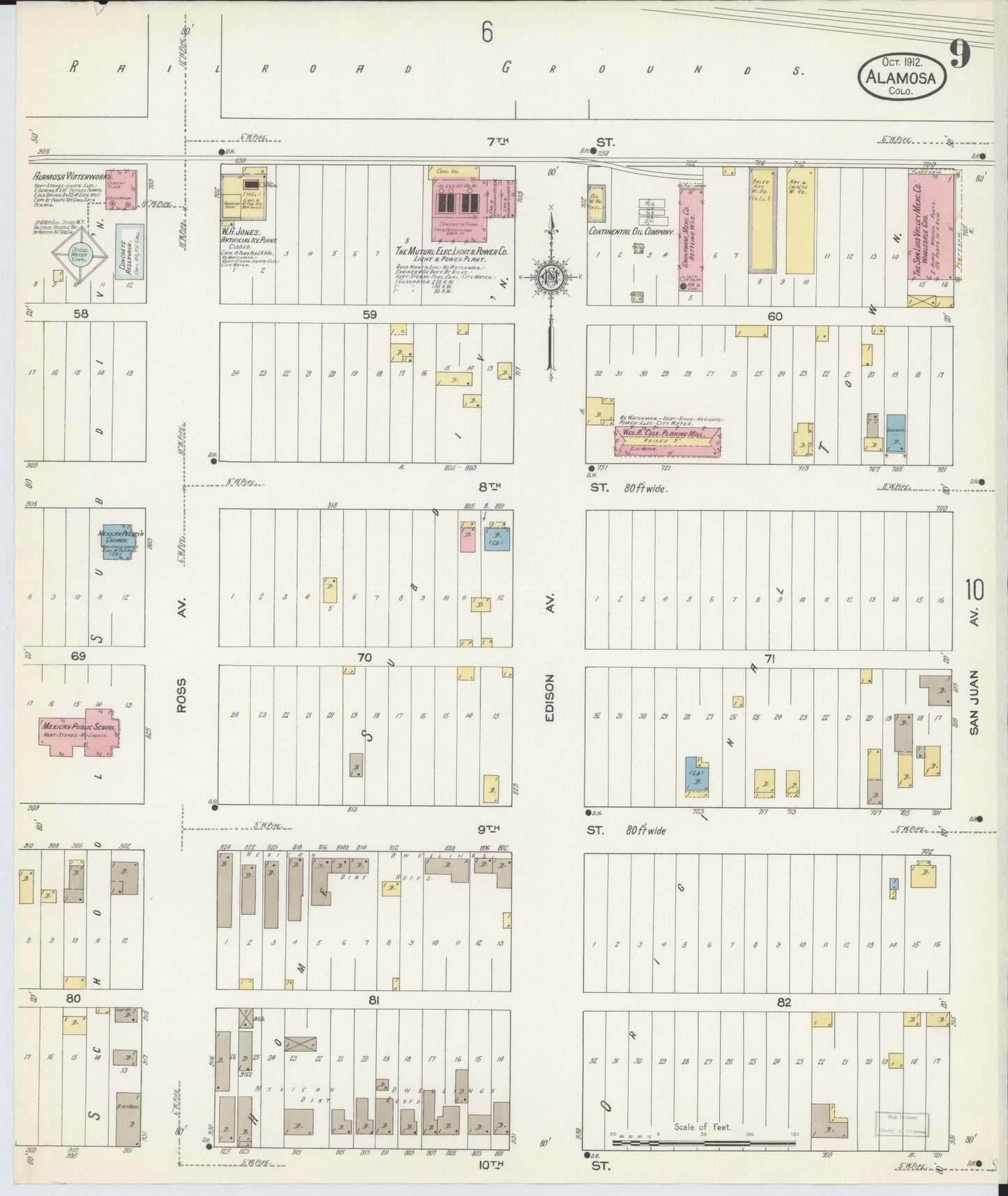 Sanborn Fire Insurance Map from Alamosa, Alamosa County, Colorado (1912), Sheet #0009 - Complete Map Set gallery image, historic Sanborn map, vintage wall art, Colorado Colorado