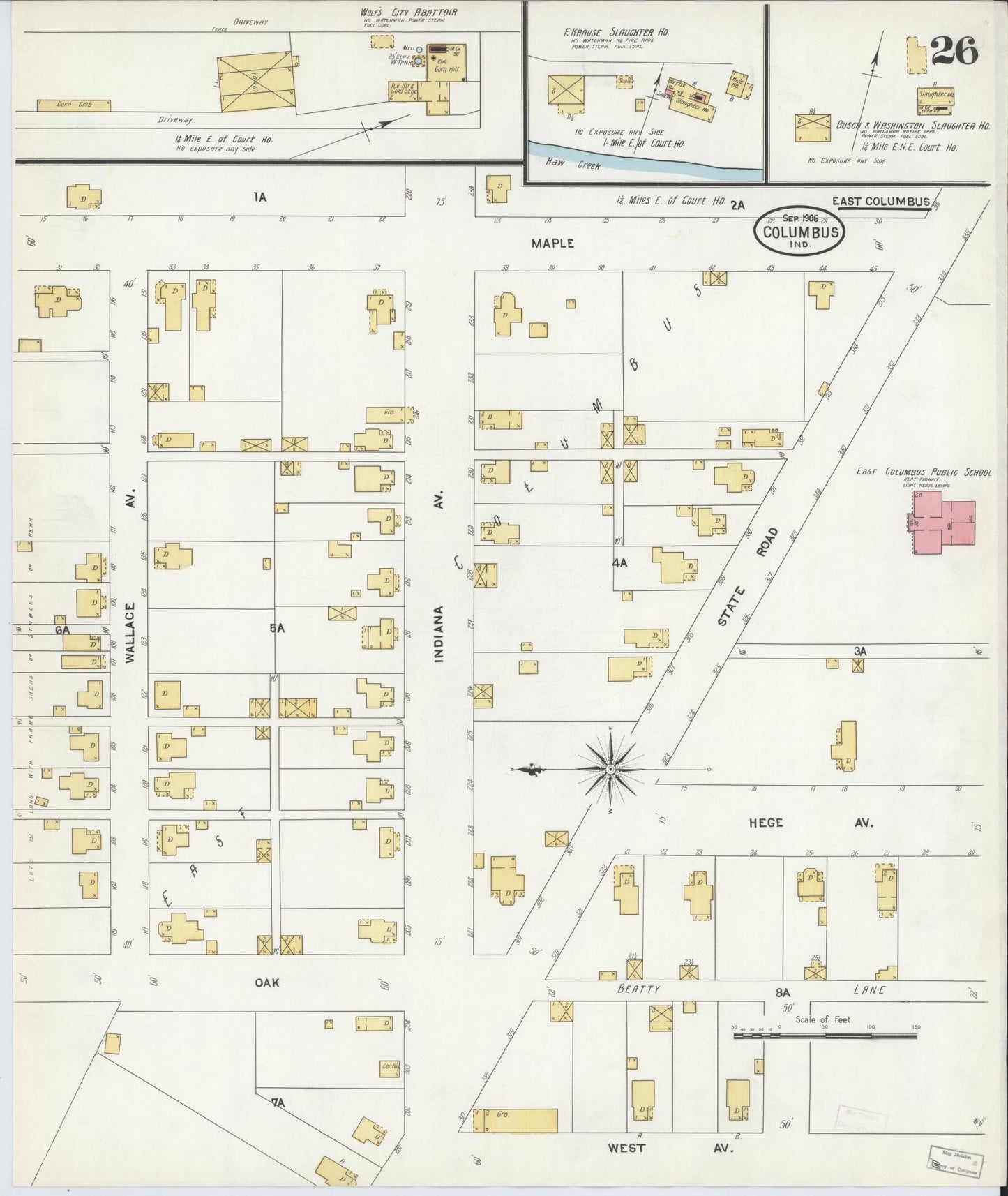Sanborn Fire Insurance Map from Columbus, Bartholomew County, Indiana (1906), Sheet #0026 - Historic Sanborn Fire Insurance Map Print, vintage old map wall art, antique decor, genealogy gift, Indiana Indiana map