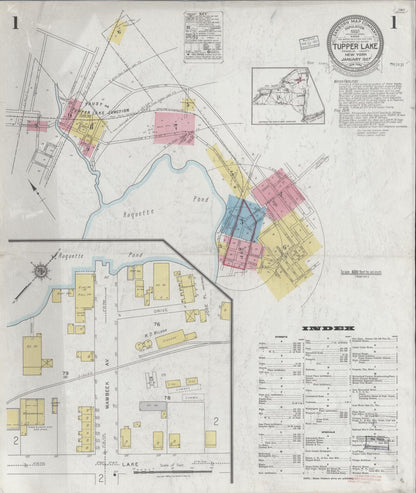 Sanborn Fire Insurance Map from Tupper Lake, Franklin County, New York (1927), Sheet #0001 - Complete Map Set gallery image, historic Sanborn map, vintage wall art, New York New York