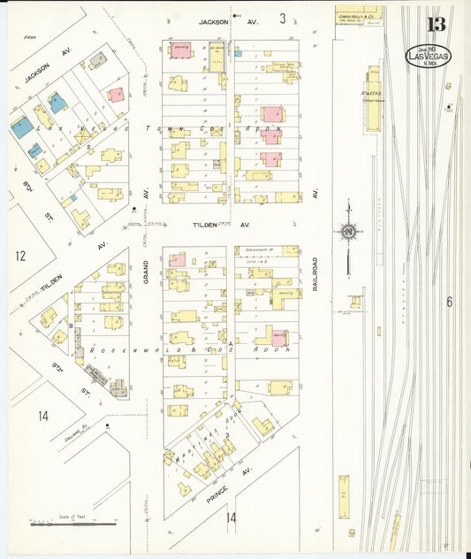 Sanborn Fire Insurance Map from Las Vegas, San Miguel County, New Mexico (1913), Sheet #0013 - Historic Sanborn Fire Insurance Map Print, vintage old map wall art, antique decor, genealogy gift, New Mexico New Mexico map