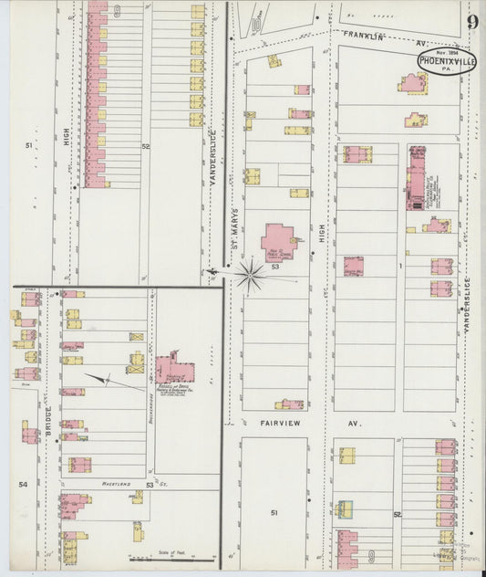 Sanborn Fire Insurance Map from Phoenixville, Chester County, Pennsylvania (1894), Sheet #0009 - Historic Sanborn Fire Insurance Map Print, vintage old map wall art, antique decor, genealogy gift, Pennsylvania Pennsylvania map