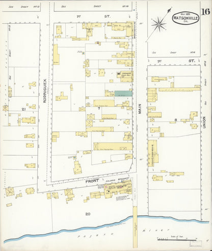 Sanborn Fire Insurance Map from Watsonville, Santa Cruz County, California (1892), Sheet #0016 - Complete Map Set gallery image, historic Sanborn map, vintage wall art, California California